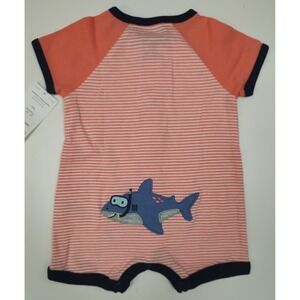 Carter's Baby Boy Orange Striped Blue Shark Snap Up Romper Size NB B4